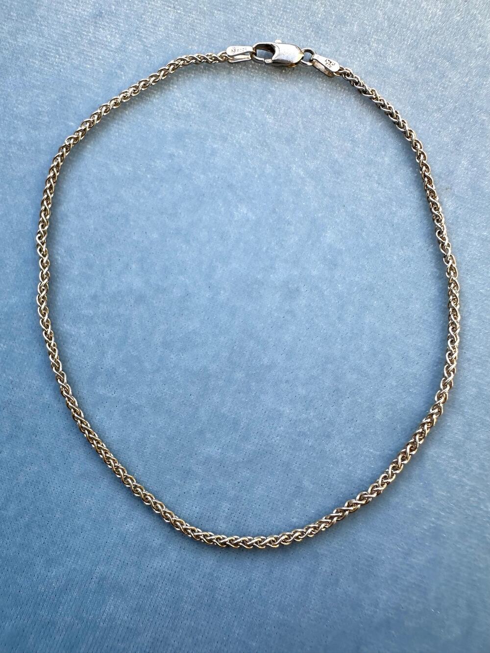 Vintage 925 Sterling Silver Rope Chain Anklet Ankle Bracelet Twisted Fine Gift